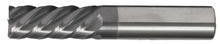  5/8" End Mill Single End. High Performance 45 Degree Helix. Shank OD 5/8" Flute Lenght 2-1/4" OAL 5" Corner Radius 0.015" - 5 Flutes - HTC Coated