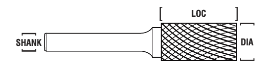 1/16" SA Shape Carbide Burr. Single Cut Cylinder without End Cut. LOC 1/4" Shank OD 3/32" OAL 1-1/2" - Uncoated