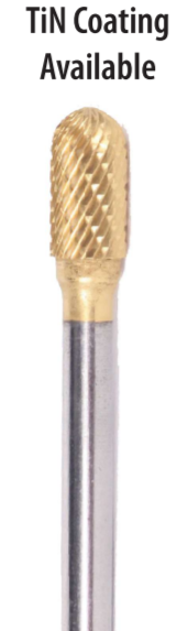 5/8" SC Shape Carbide Burr. Double Cut Ball Nosed Cylinder. LOC 1" Shank OD 1/4" OAL 2-3/8" - Uncoated
