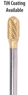 3/32" SC Shape Carbide Burr. Double Cut Ball Nosed Cylinder. LOC 3/8" Shank OD 3/32" OAL 1-1/2" - Uncoated