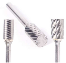  3/8" SB Shape Carbide Burr. Double Cut Cylinder with End Cut. LOC 1-1/2" Shank OD 1/4" OAL 2-1/8" - Uncoated