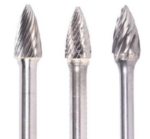  1/2" SG Shape Carbide Burr. Double Cut Pointed Tree. LOC 1" Shank OD 1/4" OAL 2-1/4" - Uncoated