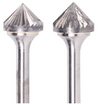 3/8" SK Shape Carbide Burr. Double Cut Deburring 90 Degree Included. LOC 3/16" Shank OD 1/4" OAL 2-1/8" - Uncoated