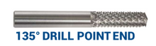  3/8" Burr - 135 Degree Drill Point End. Flute Length 1" Shank OD 3/8" OAL 2-1/2" - Uncoated